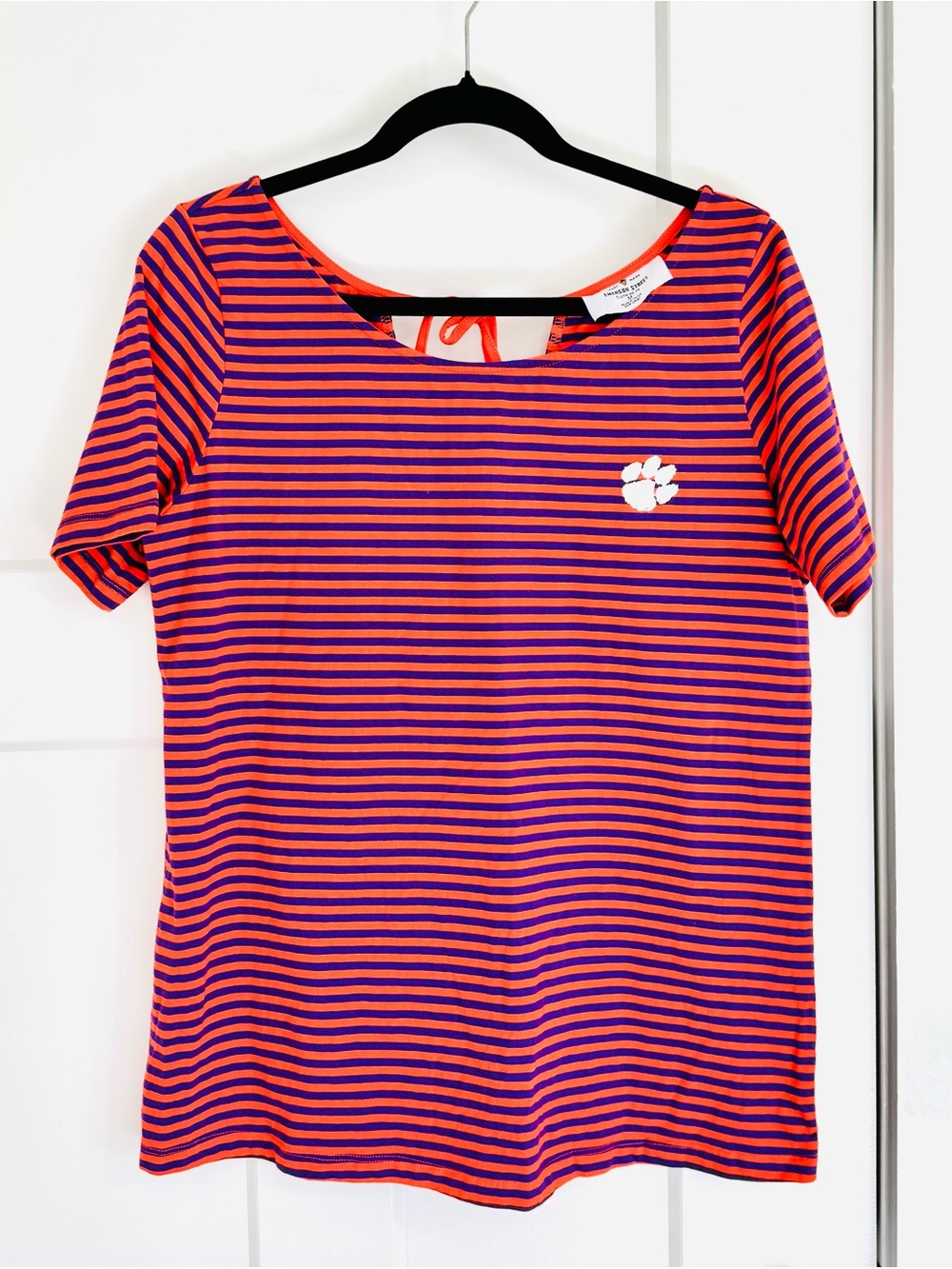 Clemson Tigers Orange Purple Striped Top Paw Logo Size M Game Day 100% Cotton